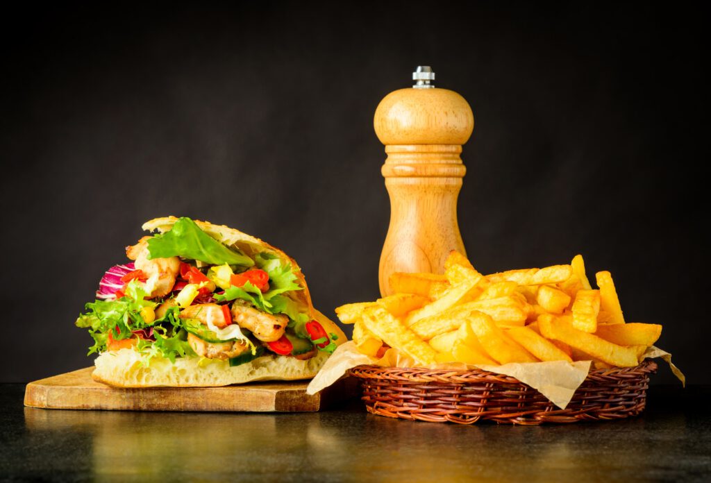 French Fries and Doner Kebap Sandwich